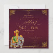 Elegante Bright Red Gold Indiase bruiloft uitnodig (Achterkant)