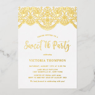 Elegante Brocade Kant Sweet 16 Party Folie Uitnodiging