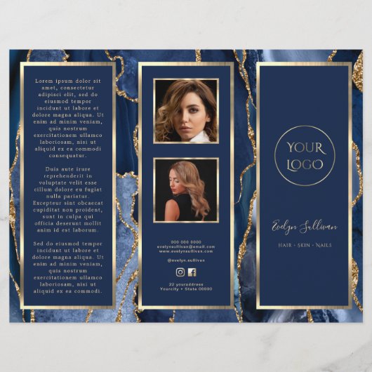 Élégante Brochure d'Agate Bleu Or (Devant)