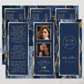 Élégante Brochure d'Agate Bleu Or (Devant / Derrière)