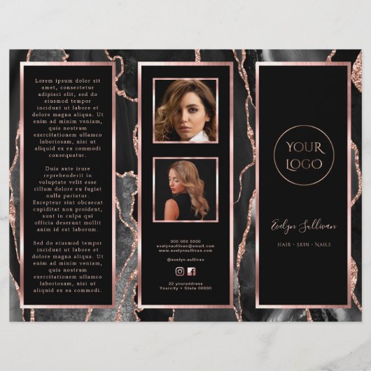 Élégante Brochure d'agate d'or Rose noir (Devant)