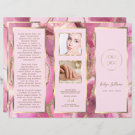 Élégante Brochure d'agate rose et or (Devant / Derrière)