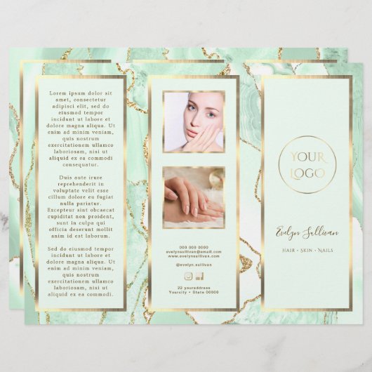 Élégante Brochure d'Agate Vert et Or (Devant / Derrière)