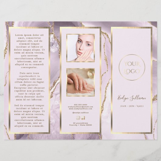 Élégante Brochure Dusty Lilac et Or Agate (Devant)