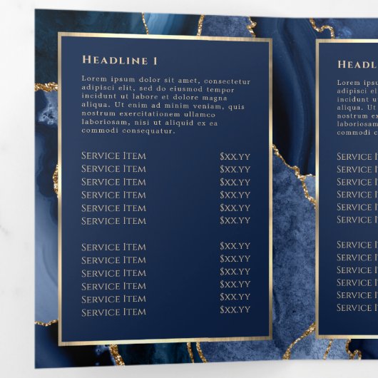 Élégante Brochure triple Agate Bleu et Or (Intérieur en premier)