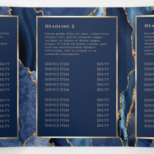 Élégante Brochure triple Agate Bleu et Or (Intérieur au milieu)