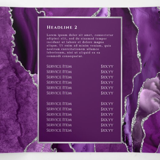 Élégante Brochure triple Agate violet et argenté (Intérieur au milieu)