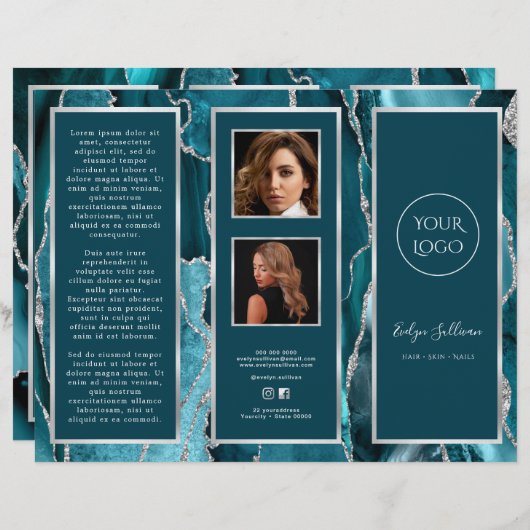 Élégante Brochure Turquoise d'Agate Argent (Devant / Derrière)