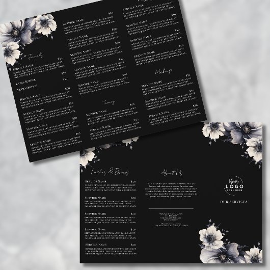 Elegante brochure voor zwart-wit spa-menu diensten