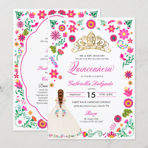 Elégante Broderie Otomi Quinceañera Invitation
