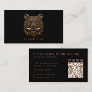 Elegante Bronze Beer Kapperszaak Qr Code Visitekaartje