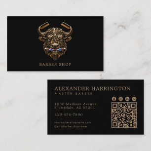 Elegante Bronze Buffalo Kapperszaak Qr Code Visitekaartje