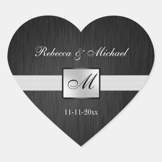 Elegante bruid & bruidegom Monogram bruiloft Stick Hart Sticker (Voorkant)