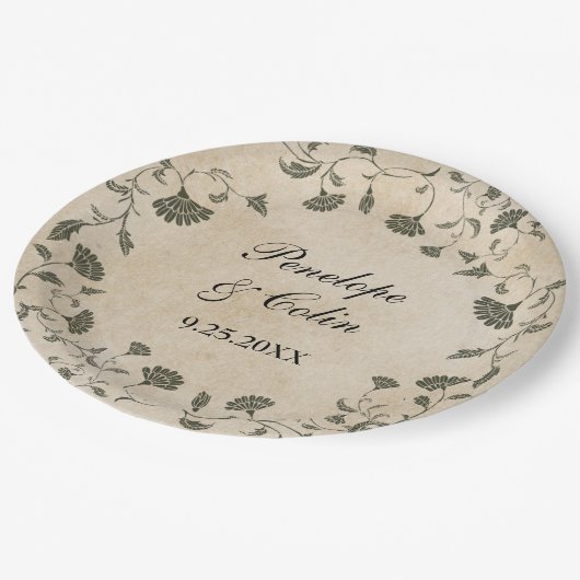 Elegante bruid bruidegom namen bruiloft papieren bordje (Gekanteld)