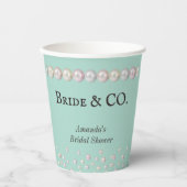 Elegante Bruid & Co Turquoise Blauwe Parel Bruidsf Papieren Bekers (Voorkant)