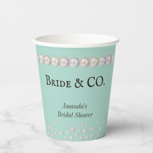 Elegante Bruid & Co Turquoise Blauwe Parel Bruidsf Papieren Bekers (Voorkant)