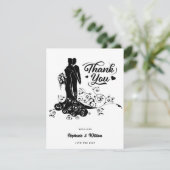 Elegante bruid en bruidegom bruiloft silhouet bedankkaart (Staand voorkant)