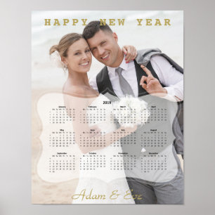 Elegante bruid en bruidegom foto mini kalender poster