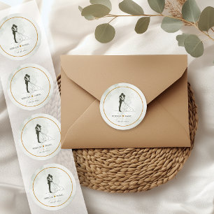 Elegante Bruid en Bruidegom Huwelijk Bedankt Stick Ronde Sticker