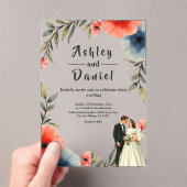 Elegante bruid en bruidegom Waterverf bloemenbruil Acryl Uitnodigingen (Insitu (Draagbaar))