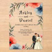Elegante bruid en bruidegom Waterverf bloemenbruil Acryl Uitnodigingen (Voorkant)