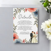 Elegante bruid en bruidegom Waterverf bloemenbruil Informatiekaartje