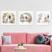 Elegante bruid en bruidegom Waterverf Muurkunst Sets (Woonkamer)