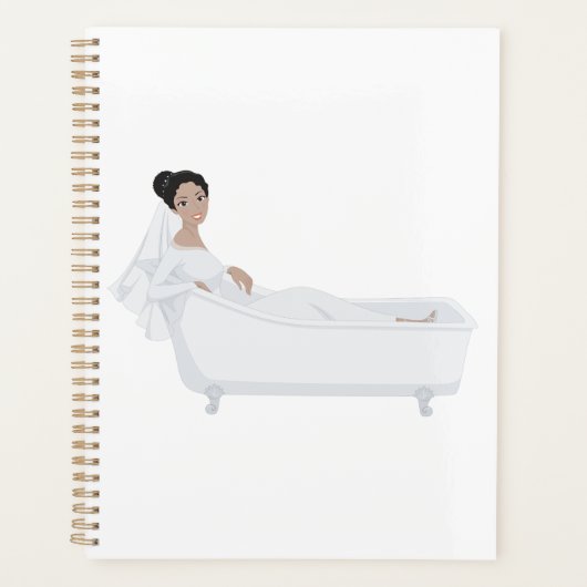 Elegante bruid ontspannen in bad bruiloft ontwerp planner (Voorkant)