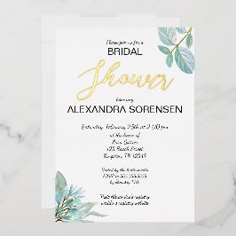 Elegante Bruid Sage en Goud Folie Uitnodiging