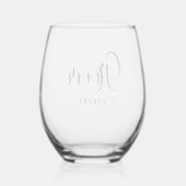 Elegante bruidegom kalligrafie bruiloft script wijnglas zonder voet (Achterkant)