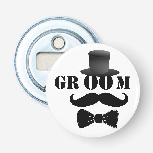Elegante Bruidegom Snor Top Hoed Button Flesopener (Voorkant)