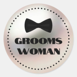 Elegante bruidegom zwart stropdas decoratieve brui ronde sticker