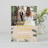 Elegante bruids foto perzik 1e kerst getrouwd folie feestdagenkaart (Staand Voorkant)