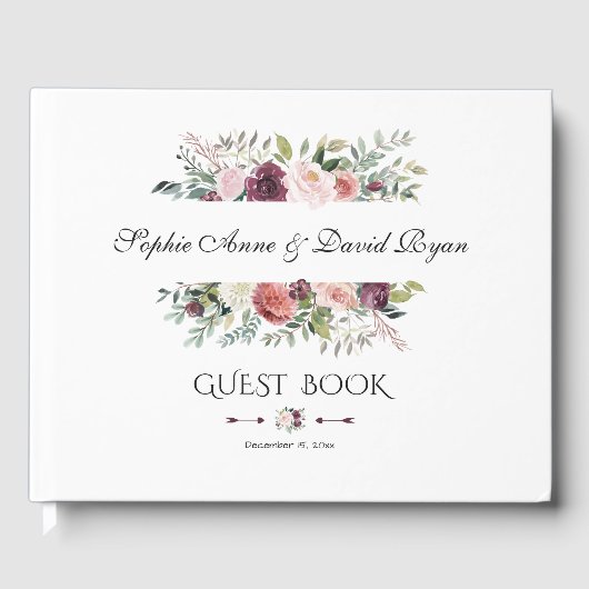 Elegante bruidsbloemstuk in bruidskrans met ivoor gastenboek (Voorkant)