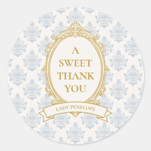 Elegante bruidsdouche in blauwe en gouden tinten u ronde sticker