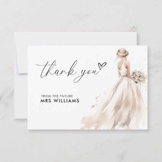 Elegante bruidsjurk bruiloft bruidsjurk bruiloft b bedankkaart (Voorkant)