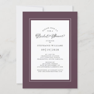Elegante bruidsjurk bruiloft calligraphy paars kaart
