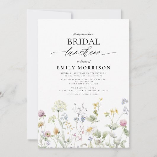 Elegante bruidslunch Wildflower Kaart (Voorkant)