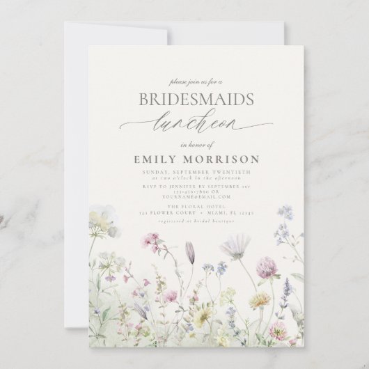 Elegante bruidslunch Wildflower Kaart (Voorkant)