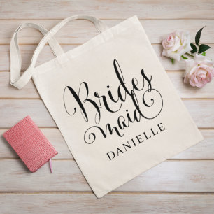 Elegante bruidsmeisje kalligrafie script tote bag