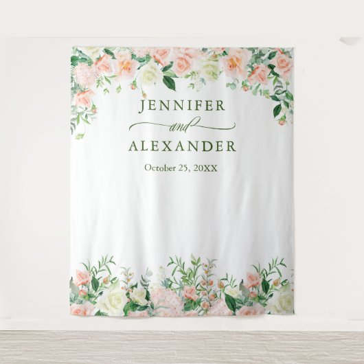 Elegante bruidstaartrozen fotohokje achtergrond wandkleed (Voorkant)