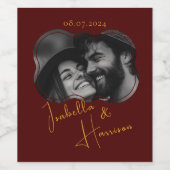 Elegante bruiloft aangepaste foto rood en goud wijn etiket (Enkel label)