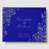 Elegante bruiloft Blauw Zilver Grijs Swirls Script Gastenboek (Voorkant)