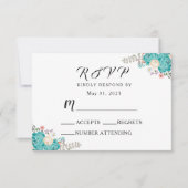 Elegante bruiloft Bloemen Blauw Witte Bloemen RSVP Kaartje (Voorkant)