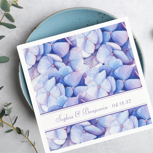 Elegante bruiloft Bloemen Hortensia Blauw & Lavend Servet
