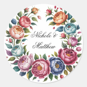 Elegante bruiloft bloemenkrans ronde sticker
