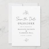 Elegante bruiloft botanische bladeren zwart wit ch save the date (Voorkant)