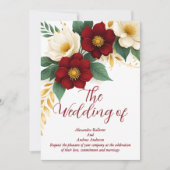 Elegante bruiloft Bourgogne Wit Gouden Bloemen Kaart (Voorkant)
