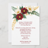 Elegante bruiloft Bourgogne Wit Gouden Bloemen Kaart (Achterkant)