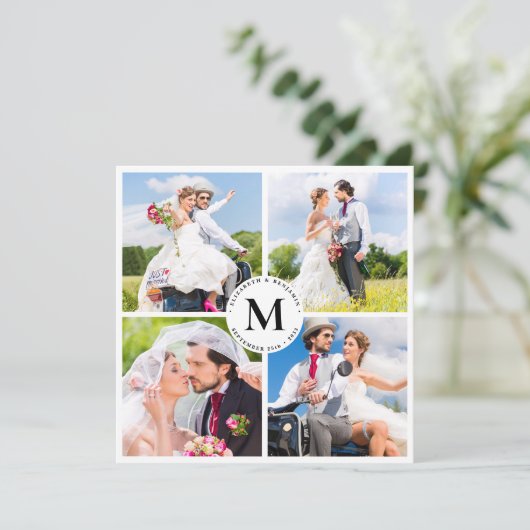 Elegante bruiloft Chic Custom Photo Collage Monogr Bedankkaart (Staand voorkant)